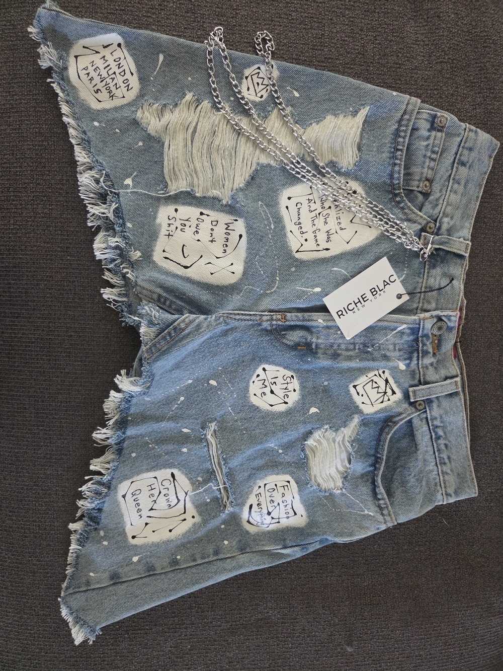 Custom By RICHE BLAC Distressed Denim Shorts – One of a Kind ✨ Vintage